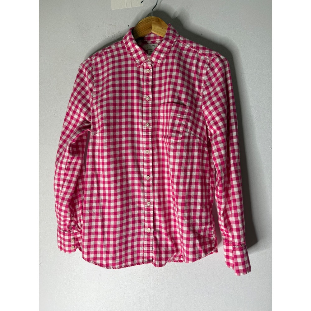 J crew factory pink white gingham check flannel cotton collar button down size m